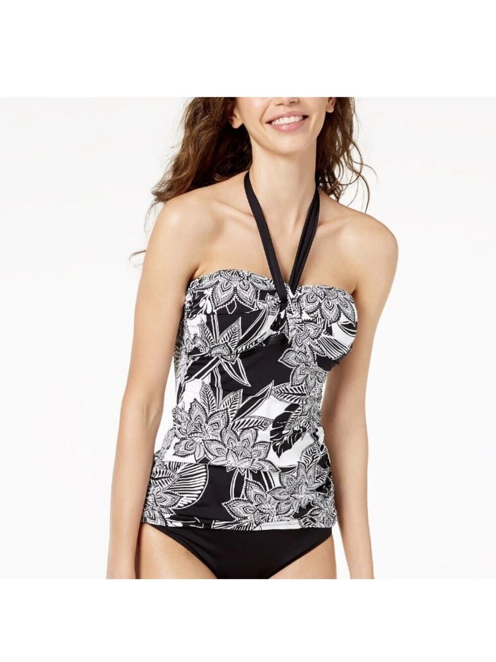 Lauren Ralph Lauren Floral Twist Front Tankini Women’s XS Black White Beach
